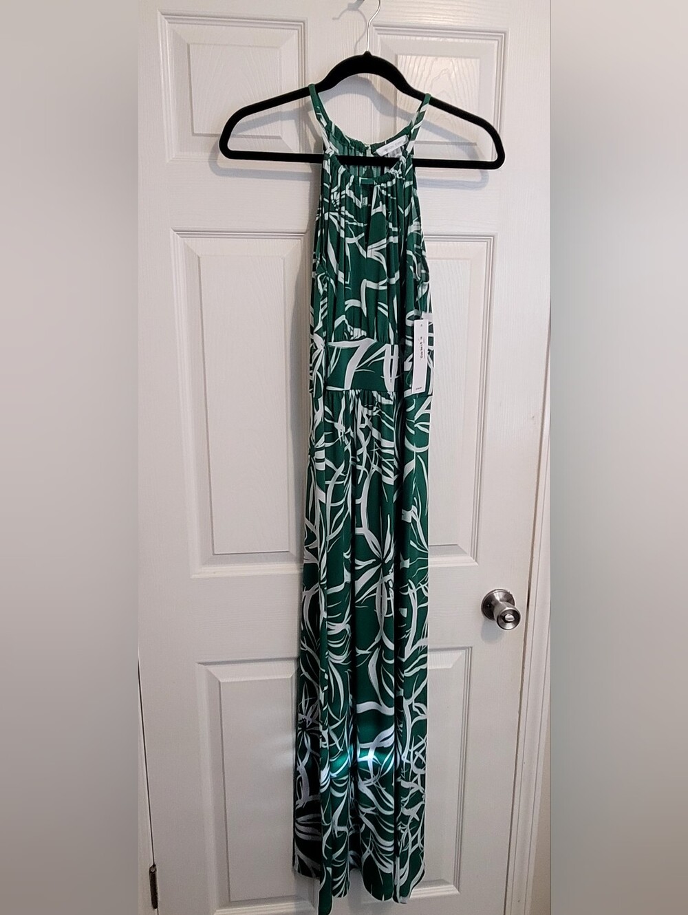 NWT London Times Floral Green &White Print Maxi Dress Size 10